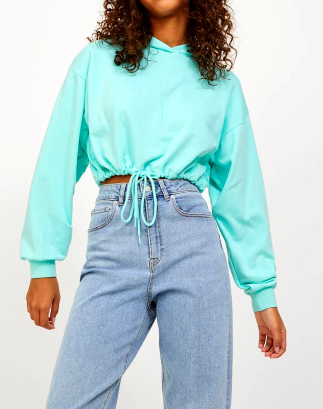 JJXX BY JACK&JONES JJXX JXALFA LOOSE LS EVERY CROP HOOD SWT NOOS 12226246-Aruba Blue Ciel