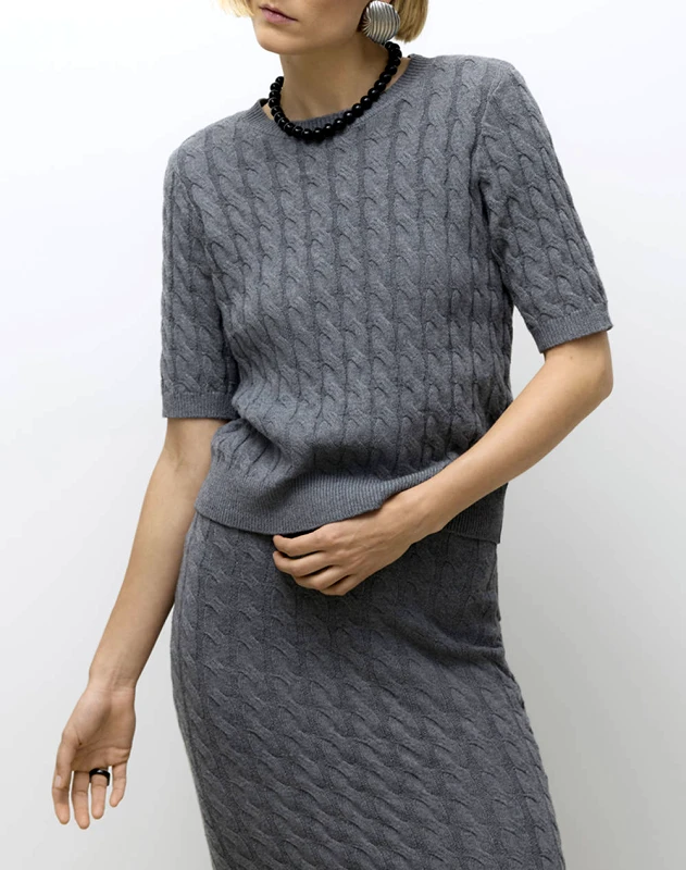 AWARE BY VERO MODA AWARE BY VERO MODA AWLORELLA 2/4 CREW NECK KNIT TOP NOOS 10312356-Medium Grey Melange Gray