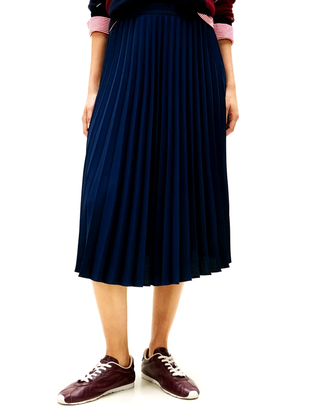TOMMY HILFIGER TOMMY HILFIGER FLUID PLEATED PULL ON MIDI SKIRT WW0WW48538-C1G DarkBlue