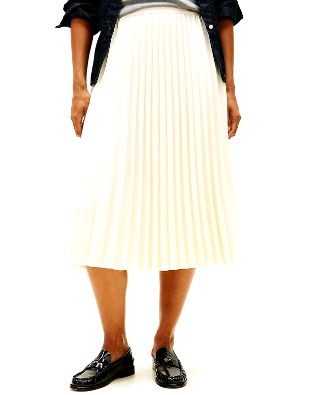 TOMMY HILFIGER TOMMY HILFIGER FLUID PLEATED PULL ON MIDI SKIRT WW0WW48538-AEF Cream