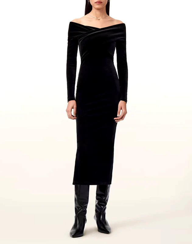 ALL SAINTS ALL SAINTS DELTA VELVET DRESS W037DZ-BLACK Black