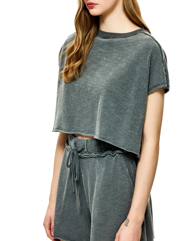 DIRTY LAUNDRY DIRTY LAUNDRY RELAXED RAW CUT T-SHIRT DLWT000148-VINTAGE GREY DarkGray