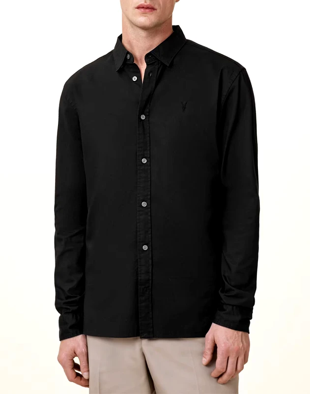 ALL SAINTS ALL SAINTS HAWTHORNE LS SHIRT M150SB-BLACK-BLACK Black