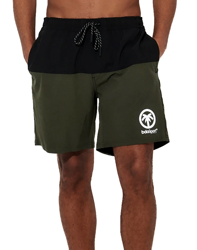 BODY ACTION BODY ACTION MEN''S COLORBLOCK SWIM SHORTS 033627-01-BLACK KHAKI Khaki