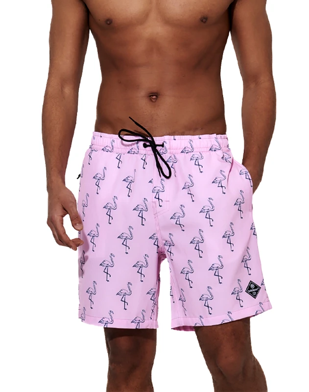 BODY ACTION BODY ACTION MEN''S ALLOVER PRINTED SWIM SHORTS 033624-01-PINK FLAMINGO Pink