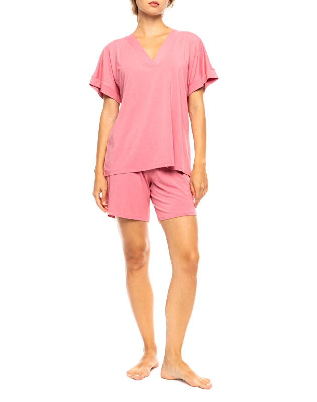 PINK LABEL PINK LABEL PYJAMA SHORTS BAMBOO NOS SN-206-Peach Pink Coral