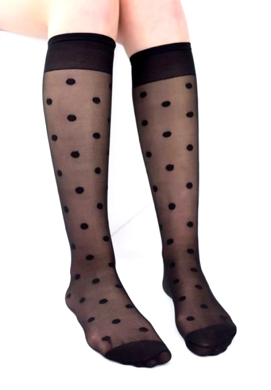 Linea D'oro Κάλτσα μέχρι το γόνατο με σχέδιο Poua Dots Linea D'oro LDK241-Μαύρο