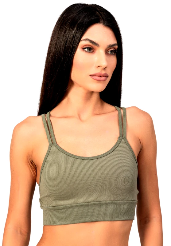 Kota Μπουστάκι γυναικείο Rib χιαστί πλάτη Kota KT6433-Χακί