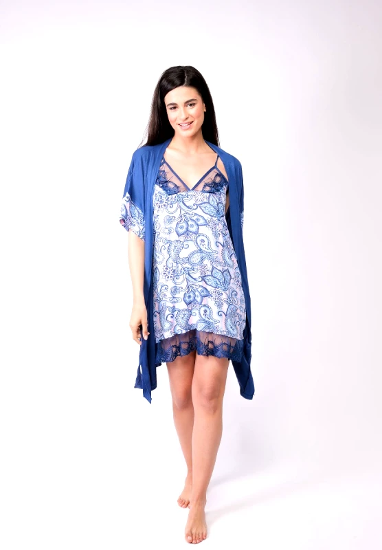 Sexen Σετ Ρόμπα - Νυχτικό Viscose Blue Wildflower 84422