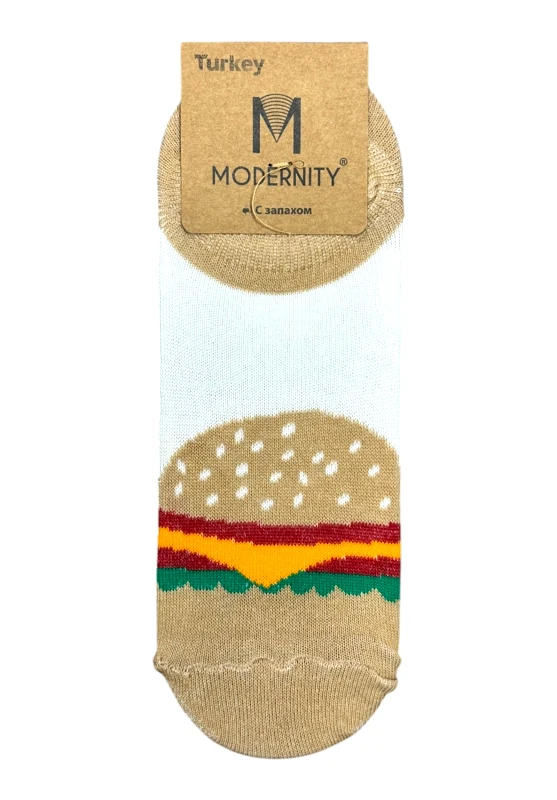 Modernity Socks Modernity Γυναικείες Κάλτσες Αστραγάλου με Σχέδιο Burger MDW03-Λευκό