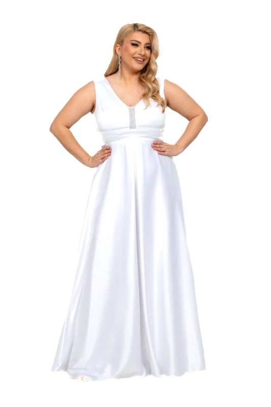 AXNARI ΦΟΡΕΜΑ PLUS SIZE ΜΑΚΡΥ ΣΑΤΕΝ ΛΕΥΚΟ ΛΕΥΚΟ
