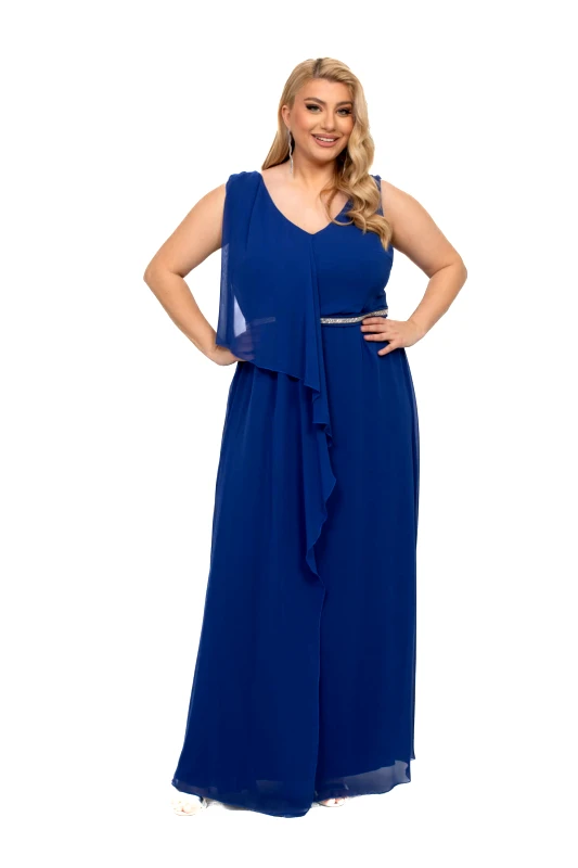 AXNARI ΦΟΡΕΜΑ PLUS SIZE ΜΑΚΡΥ ΜΟΥΣΕΛΙΝΑ ΜΠΛΕ ΡΟΥΑ