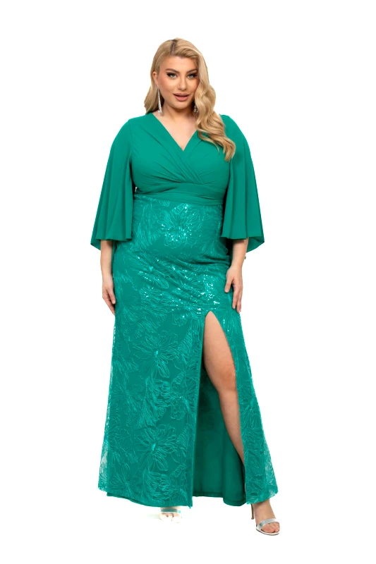 AXNARI ΦΟΡΕΜΑ PLUS SIZE ΜΑΚΡΥ ΜΕ ΑΝΑΓΛΥΦΗ ΔΑΝΤΕΛΑ ΠΡΑΣΙΝΟ ΠΡΑΣΙΝΟ