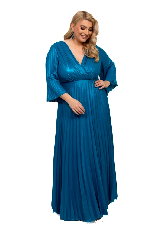 AXNARI ΦΟΡΕΜΑ PLUS SIZE ΜΑΚΡΥ ΠΛΙΣΕ ΜΕΤΑΛΙΖΕ ΠΕΤΡΟΛ