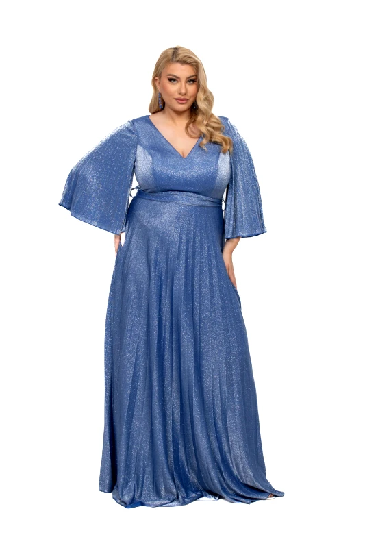 AXNARI ΦΟΡΕΜΑ PLUS SIZE GLOSSY ΜΑΚΡΥ ΜΠΛΕ ΡΟΥΑ ΜΠΛΕ ΡΟΥΑ
