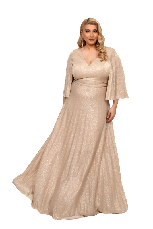 AXNARI ΦΟΡΕΜΑ PLUS SIZE GLOSSY ΜΑΚΡΥ ΧΡΥΣΟ