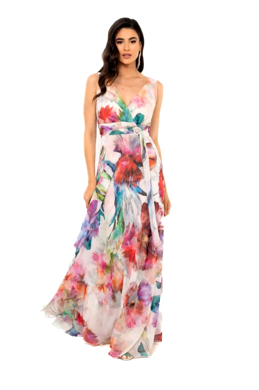 AXNARI ΦΟΡΕΜΑ ΜΑΚΡΥ ΜΟΥΣΕΛΙΝΑ FLORAL MULTICOLOR