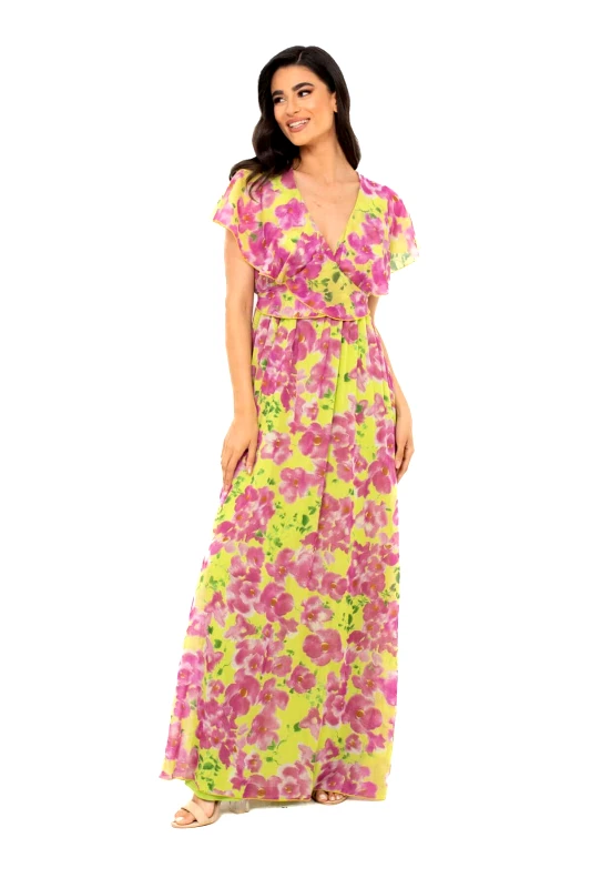 AXNARI ΦΟΡΕΜΑ PLUS SIZE ΜΑΚΡΥ ΕΜΠΡΙΜΕ ΜΕ ΒΟΛΑΝ ΚΑΙ ΔΕΣΙΜΟ MULTICOLOR