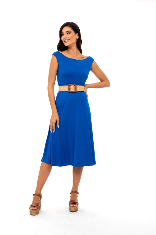 AXNARI ΦΟΡΕΜΑ PLUS SIZE ΒΙΣΚΟΖ ΕΛΑΣΤΙΚΟ OFF SHOULDER ΜΠΛΕ ΡΟΥΑ ΜΠΛΕ ΡΟΥΑ