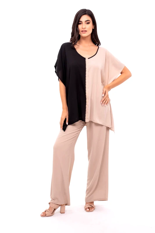 AXNARI ΠΟΥΚΑΜΙΣΑ PLUS SIZE ΔΙΧΡΩΜΗ ΜΑΥΡΗ-ΜΠΕΖ ΜΠΕΖ