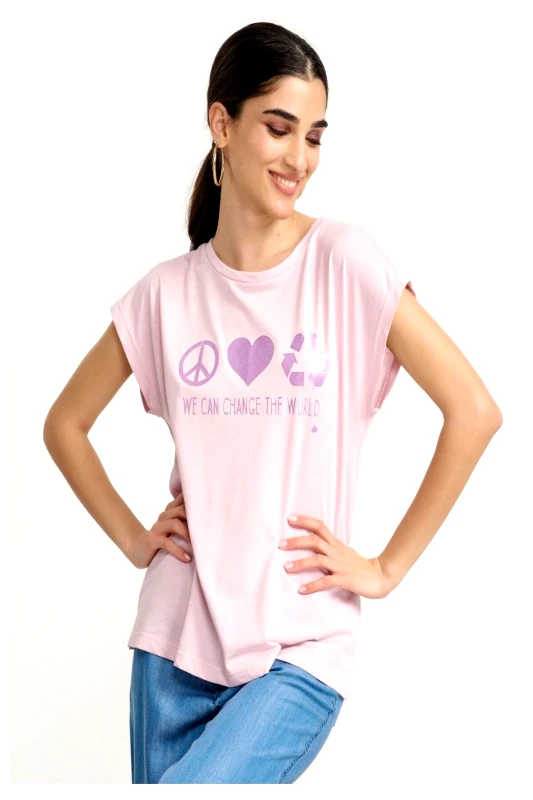 AXNARI ΜΠΛΟΥΖΑ T-SHIRT ΜΕ ΣΤΑΜΠΑ ΡΟΖ