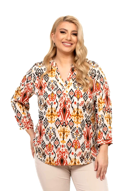 AXNARI ΜΠΛΟΥΖΑ PLUS SIZE ΕΜΠΡΙΜΕ ΒΙΣΚΟΖ MULTICOLOR