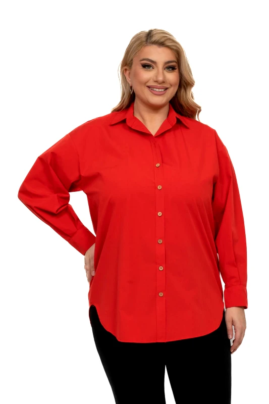 AXNARI ΠΟΥΚΑΜΙΣΟ PLUS SIZE ΒΑΜΒΑΚΕΡΟ ΚΟΚΚΙΝΟ ΚΟΚΚΙΝΟ