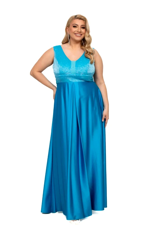 AXNARI ΦΟΡΕΜΑ PLUS SIZE ΜΑΚΡΥ ΣΑΤΕΝ ΤΙΡΚΟΥΑΖ ΤΙΡΚΟΥΑΖ