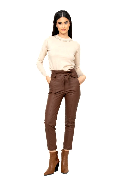 AXNARI ΠΑΝΤΕΛΟΝΙ ECO LEATHER ΜΕ ΖΩΝΗ ΚΑΦΕ ΚΑΦΕ