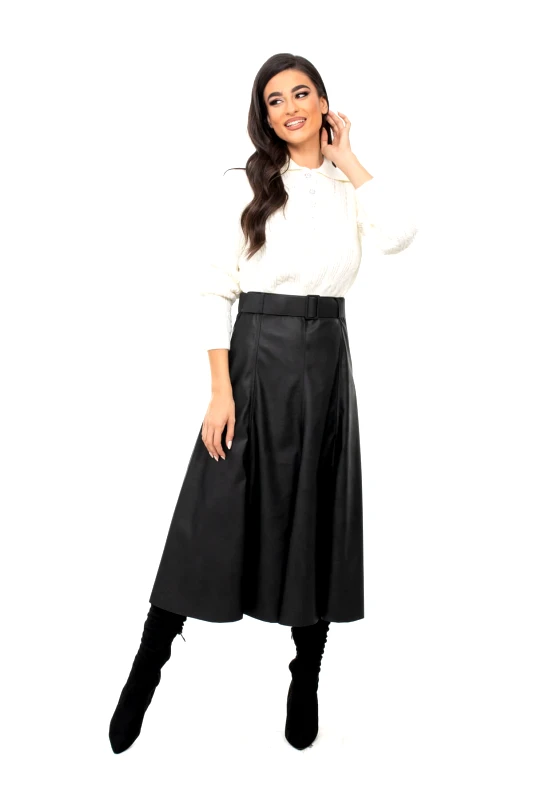 AXNARI ΦΟΥΣΤΑ ECO LEATHER ΚΛΟΣ ΜΕ ΖΩΝΗ ΜΑΥΡΗ ΜΑΥΡΟ