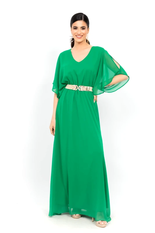 AXNARI ΦΟΡΕΜΑ PLUS SIZE ΜΑΚΡΥ ΜΟΥΣΕΛΙΝΑ ΠΡΑΣΙΝΟ ΠΡΑΣΙΝΟ