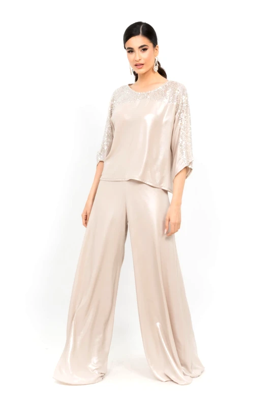 AXNARI ΣΕΤ ΜΠΛΟΥΖΑ GLOSSY ΜΕ ΠΑΓΙΕΤΑ ΚΑΙ ΠΑΝΤΕΛΟΝΑ ΜΠΕΖ