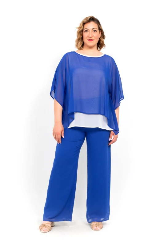 AXNARI ΜΠΛΟΥΖΑ PLUS SIZE ΜΟΥΣΕΛΙΝΑ ΔΙΠΛΗ ΜΠΛΕ ΡΟΥΑ ΜΠΛΕ ΡΟΥΑ