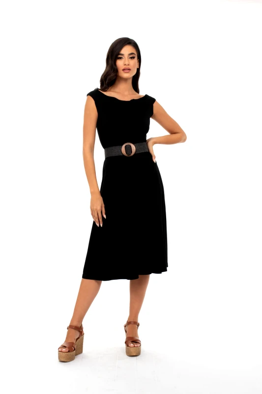 AXNARI ΦΟΡΕΜΑ PLUS SIZE ΒΙΣΚΟΖ ΕΛΑΣΤΙΚΟ OFF SHOULDER ΜΑΥΡΟ ΜΑΥΡΟ