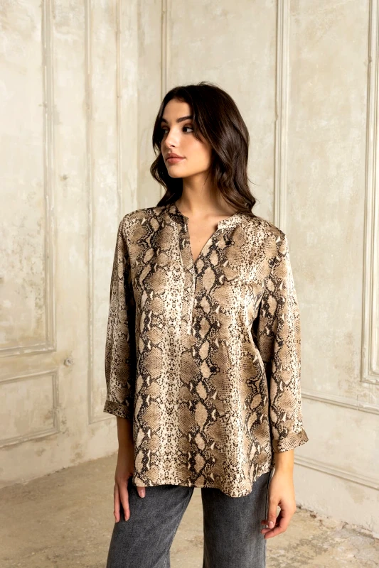 AXNARI ΜΠΛΟΥΖΑ PLUS SIZE SNAKE PRINT ΜΠΕΖ ΜΠΕΖ