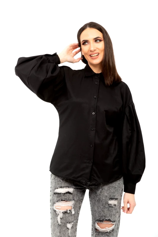 AXNARI ΠΟΥΚΑΜΙΣΟ ΜΕ BALLOON ΜΑΝΙΚΙΑ t244 ΜΑΥΡΟ