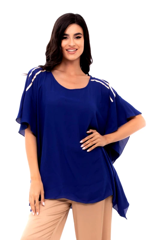 AXNARI ΠΟΥΚΑΜΙΣΑ PLUS SIZE ΜΕ ΧΡΥΣΗ ΤΡΕΣΑ ΣΤΟΥΣ ΩΜΟΥΣ ΡΟΥΑ ΜΠΛΕ ΡΟΥΑ