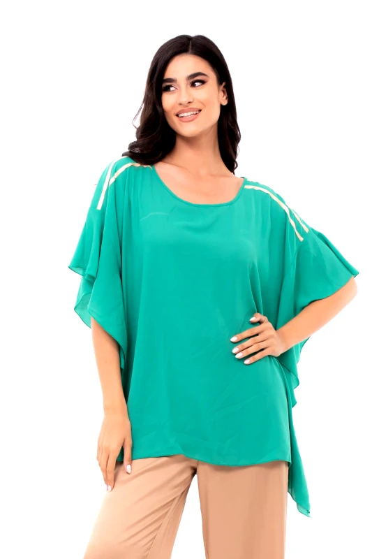 AXNARI ΠΟΥΚΑΜΙΣΑ PLUS SIZE ΜΕ ΧΡΥΣΗ ΤΡΕΣΑ ΣΤΟΥΣ ΩΜΟΥΣ ΠΡΑΣΙΝΟ