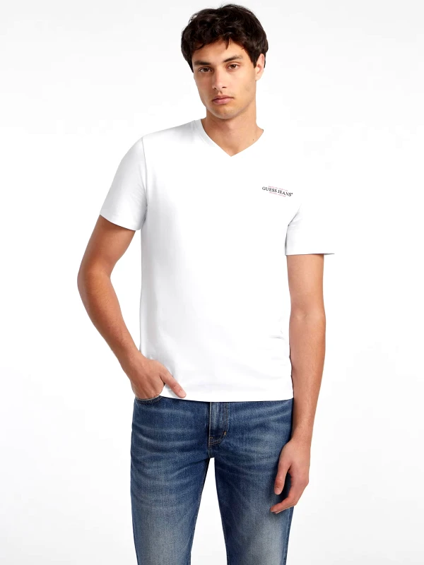 Guess Guess Jeans Ανδρικό T-Shirt V-Neck M4YI50K8HMO-G011 Λευκό