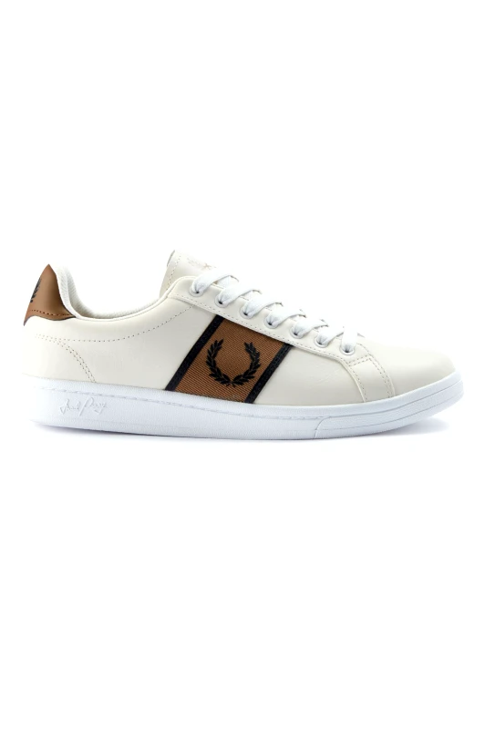 Fred Perry Fred Perry Ανδρικό Δερμάτινο Sneaker Leather Branded Webbing B6304-T35 Εκρού