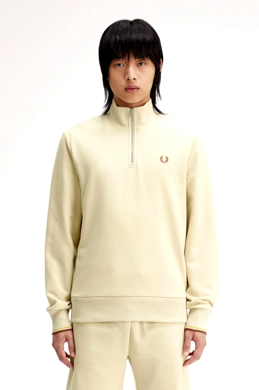 Fred Perry Fred Perry Ανδρικό Φούτερ Με Φερμουάρ Half Zip Sweatshirt M3574-W69 Εκρού