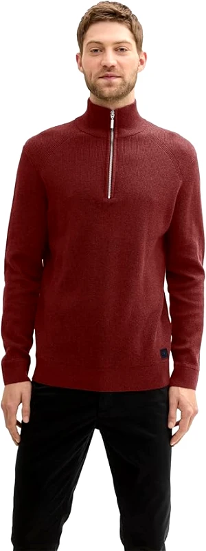 Tom Tailor Tom Tailor Ανδρικό Πλεκτό Βαμβακερό Half-Zip 1042454-35676 Μπορντό