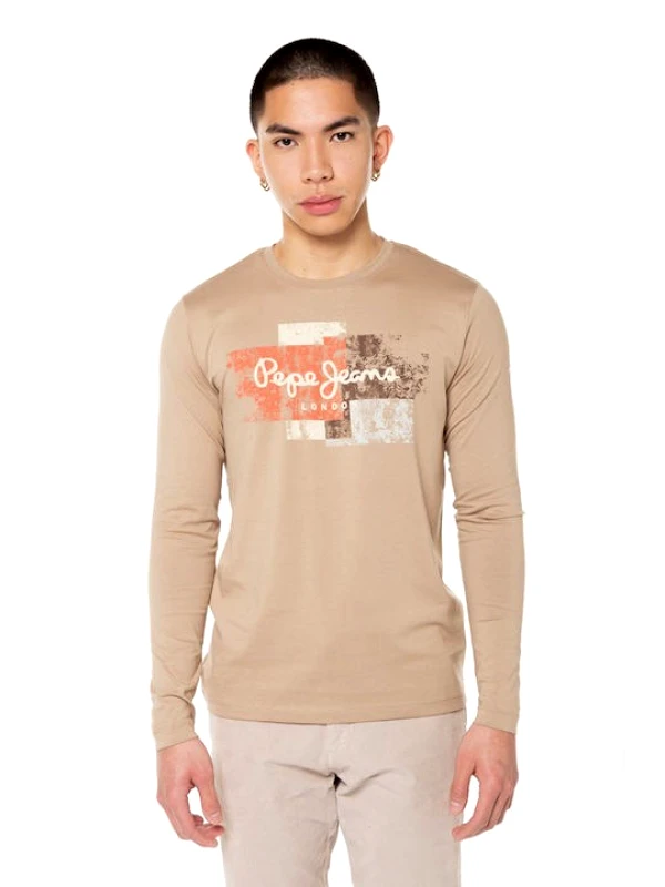 Pepe Jeans Pepe Jeans Ανδρικό Μακρυμάνικο T-Shirt Scotty LS PM508614-856 Μπεζ