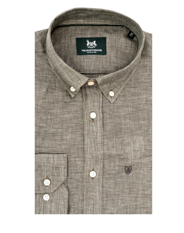 The Bostonians The Bostonians Ανδρικό Λινό Πουκάμισο 3AAP1552-B370Οl Πράσινο