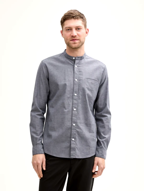 Tom Tailor Tom Tailor Ανδρικό Oxford Πουκάμισο Μάο 1045076-28941 Γκρι