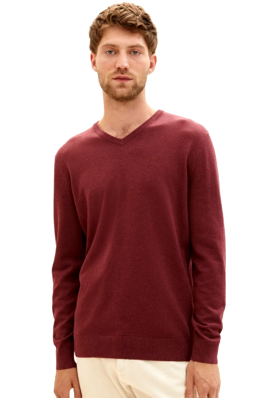 Tom Tailor Tom Tailor Ανδρικό Πλεκτό Basic V-Neck Sweater 1027665-32620 Μπορντό