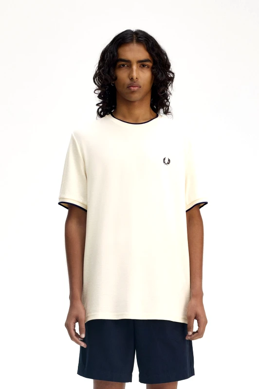 Fred Perry Fred Perry Ανδρική Μπλούζα Crepe Piqué T-Shirt M8585-560 Εκρού