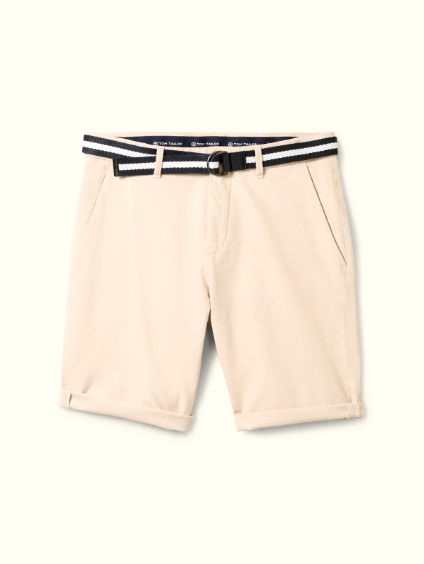 Tom Tailor Ανδρική Βερμούδα Tom Tailor Slim Chino with belt 1040224-34679 Μπεζ