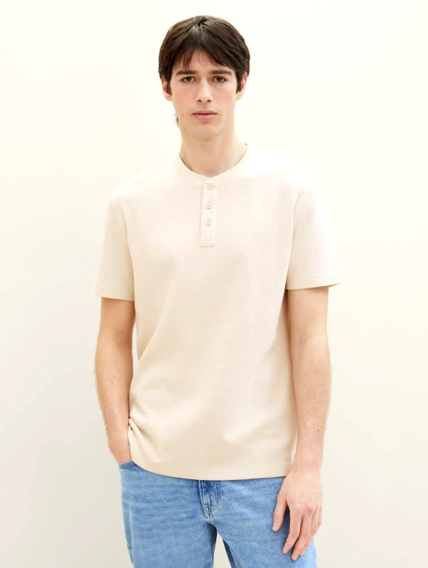 Tom Tailor Tom Tailor Ανδρική Μπλούζα Henley T-Shirt With Texture 1040876-27609 Μπεζ