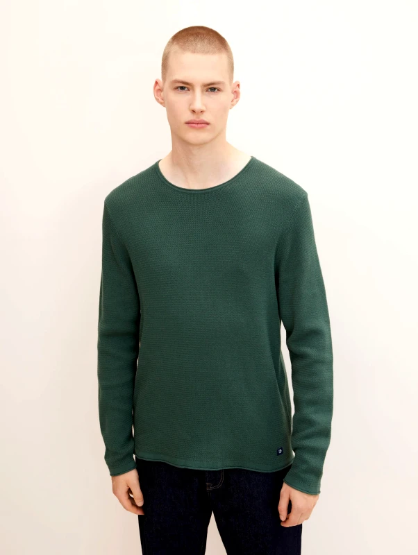 Tom Tailor Tom Tailor Ανδρικό Πουλόβερ Zig Zag Structured Crewneck Sweater 1016090-30024 Πράσινο